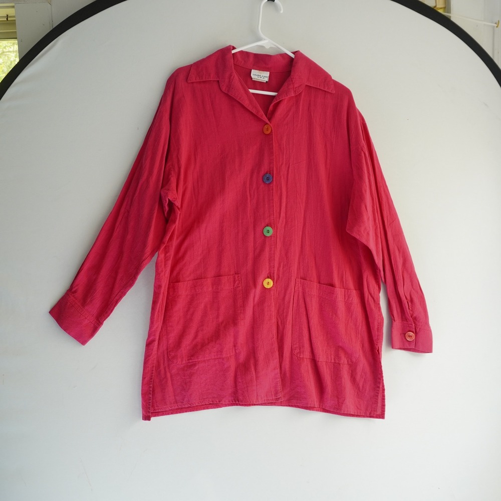 Laura Kidd Colorful Button Down Tunic Top Wrinkle Gauze Large colorful artsy